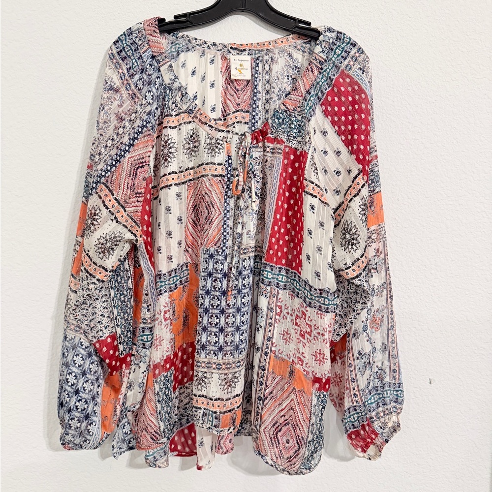 Sheet Bohemian-Style Patchwork Blouse With A Tie … - image 1